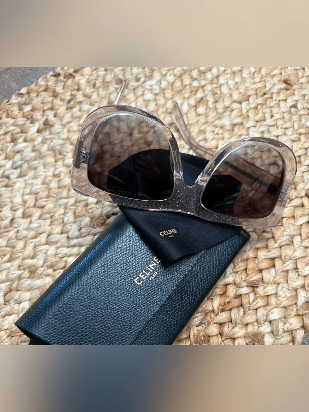 Authentic Celine Translucent Beige Sparkling Frame Sunglasses with Brown Lenses